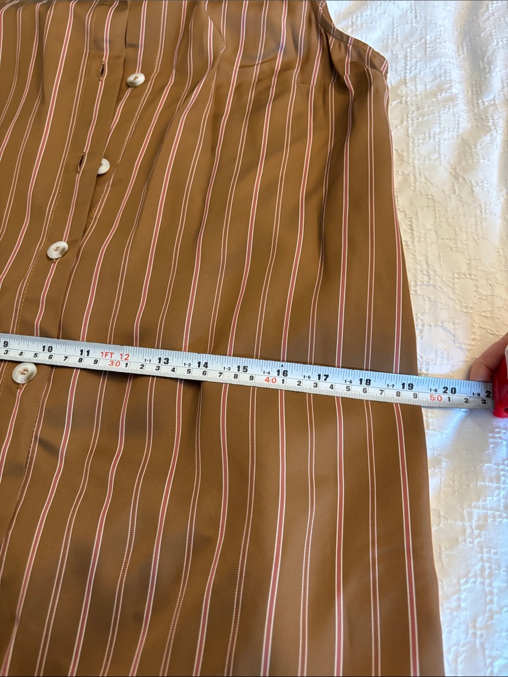 Wyeth Brown Pinstripe Shirt Dress Pink Detail NWT Sz M Coastal Cottagecore - Picture 13 of 14
